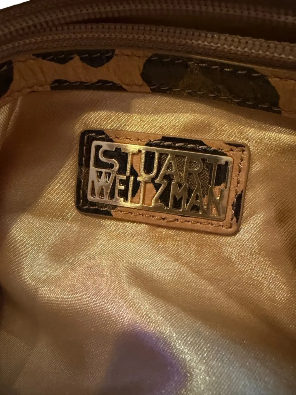 Stuart Weitzman Tan Leopard Print Leather Hobo bag purse with COA